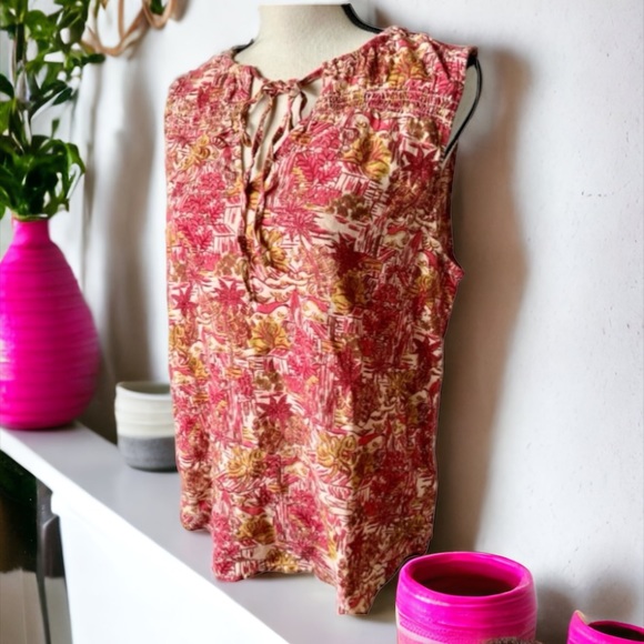 JOIE FLORAL LINEN HI LOW SLEEVELESS TOP SIZE LARGE - Picture 5 of 9